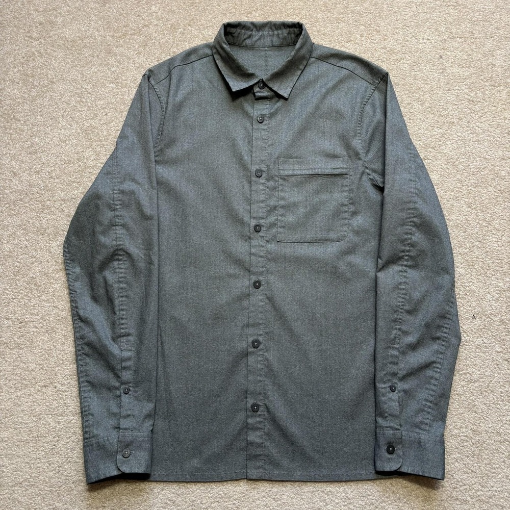 Lululemon Shirt‎ Mens Medium Gray Solid Button Up Long Sleeve Stretch Casual
